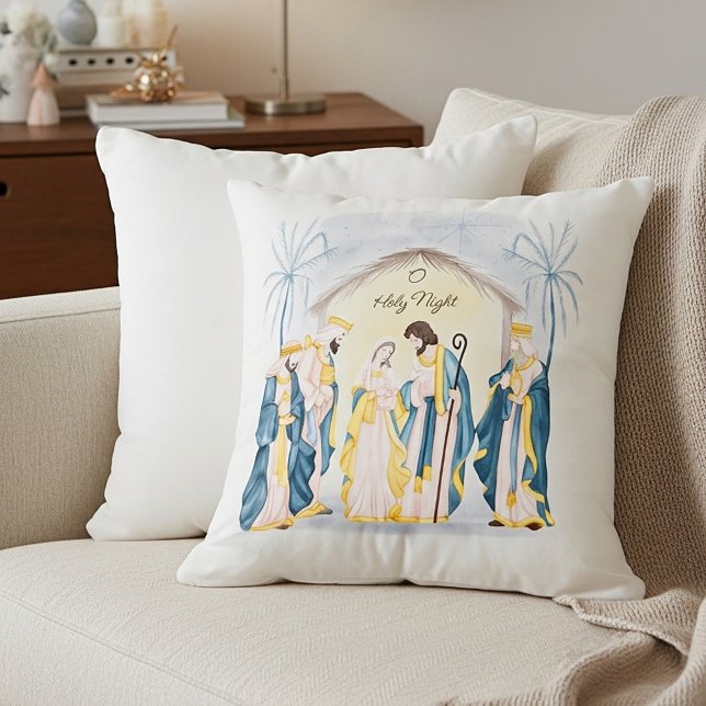 Gold and blue nativity holiday  cushion (Creator Uploaded)