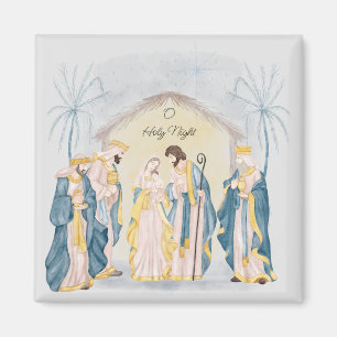 Gold and blue nativity holiday  magnet