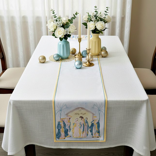 Gold and blue nativity holiday  short table runner (Creator Uploaded)