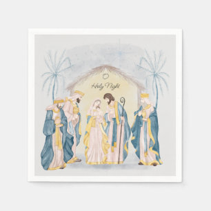 Gold and blue nativity napkin