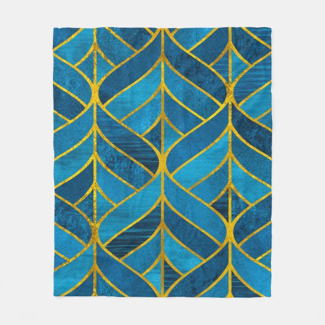 Gold and blue pattern on grunge background, seamle fleece blanket (Front)