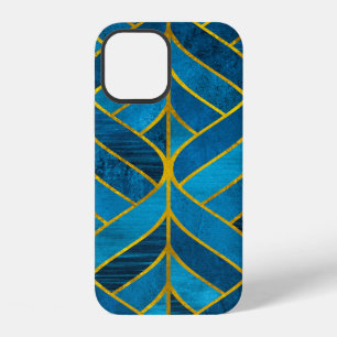 Gold and blue pattern on grunge background, seamle iPhone 12 case