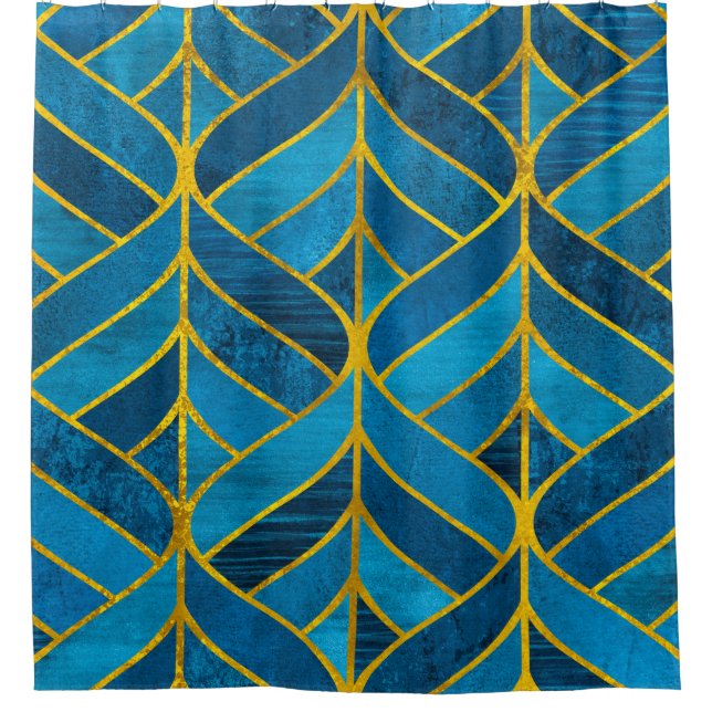 Gold and blue pattern on grunge background, seamle shower curtain (Front)