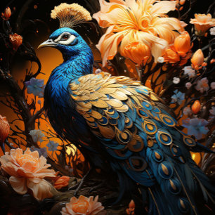 Gold and Blue Peacock Tie