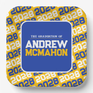 Gold and Blue Personalised Graduation Square Paper Plate