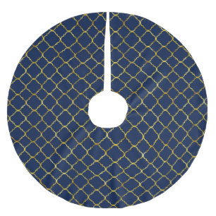 Gold and Blue Quatrefoil Brushed Polyester Tree Skirt