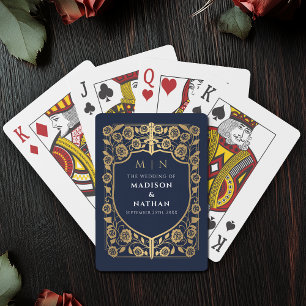Gold and Blue Royal Sword Shield Wedding Favour Playing Cards