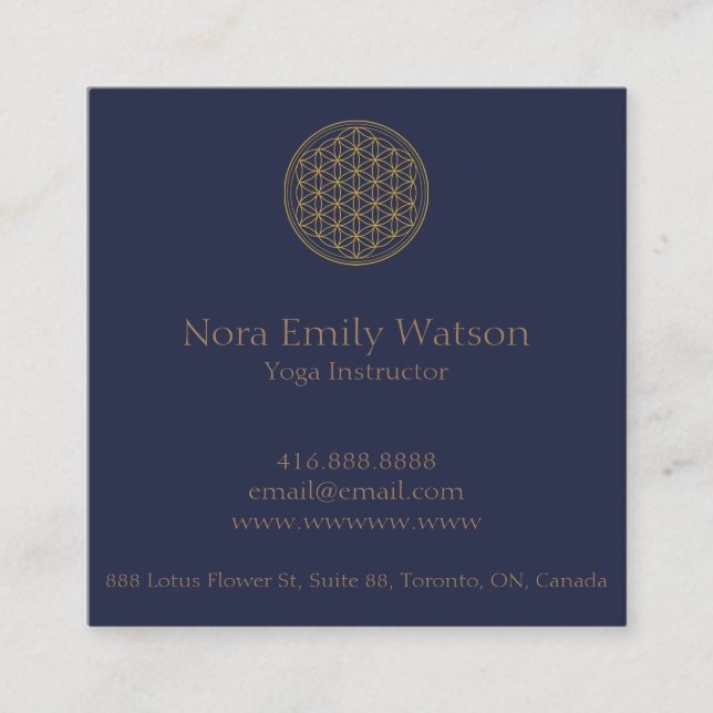 Gold and Blue Simple Mandala Business Card (Front)
