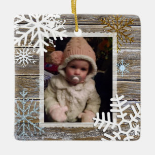 Gold and Blue Snowflakes Holidays Photo Ornament