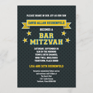 Gold and Blue Sports Tackle Twill Bar Mitzvah Invitation