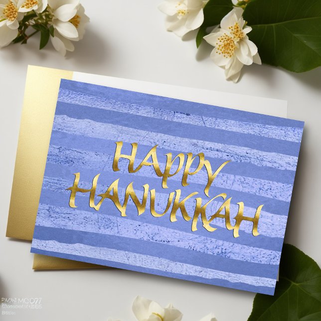 Gold and Blue Stripe Happy Hanukkah Card (Creator Uploaded)
