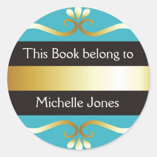 Gold And Blue This Book Belongs To Bookplates Classic Round Sticker