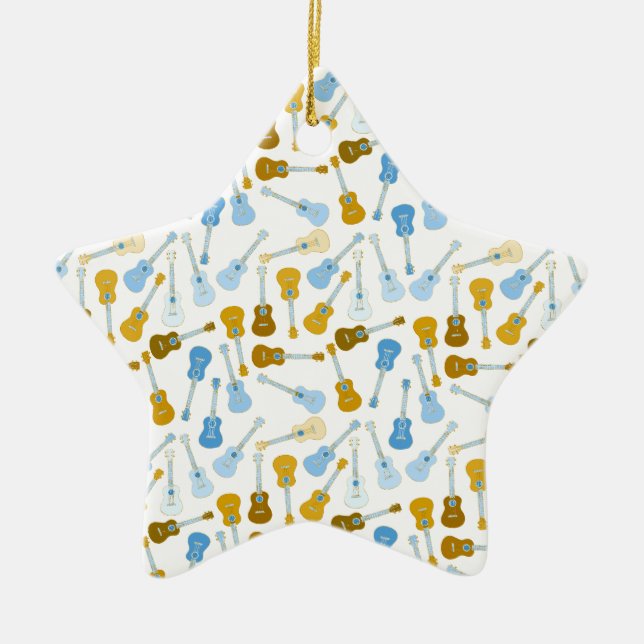 gold and blue ukuleles ceramic ornament (Front)