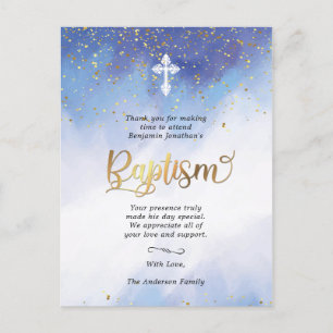 Gold and Blue Watercolor Baptism Thank You Postcard