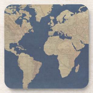 Gold and Blue World Map Coaster