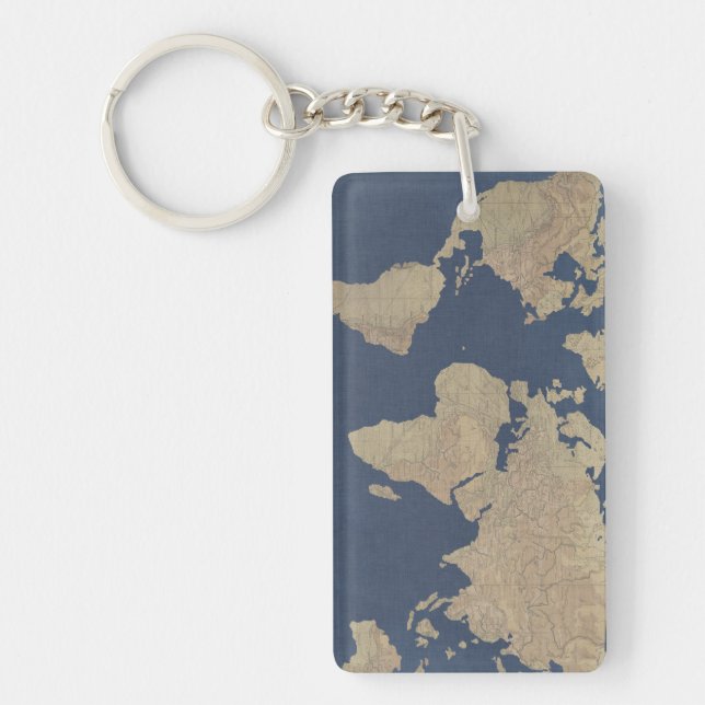 Gold and Blue World Map Key Ring (Front)