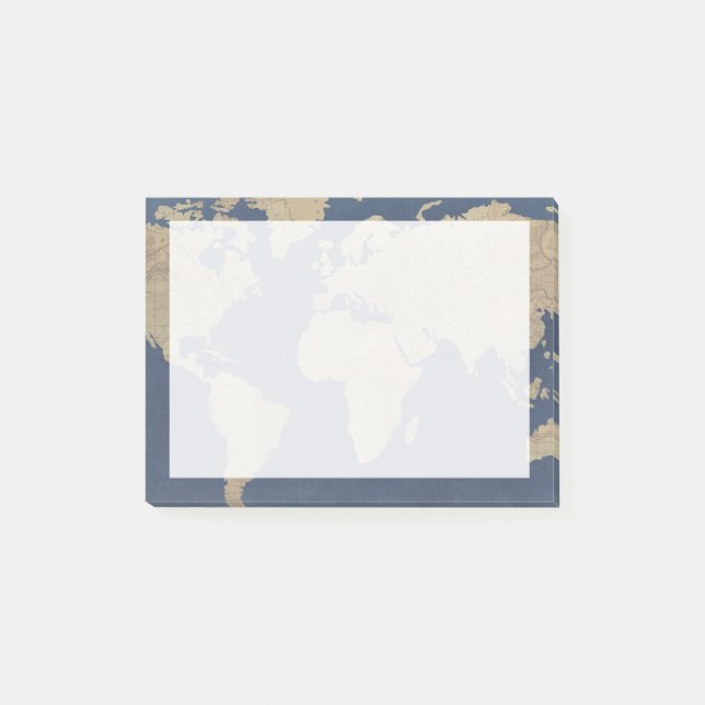 Gold and Blue World Map Post-it Notes (Front)