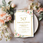 gold and blush 50th wedding anniversary invitation<br><div class="desc">An elegant design with blush flowers and gold colours.
You can personalise the wording,  text size,  colours and font on this wedding invite.</div>