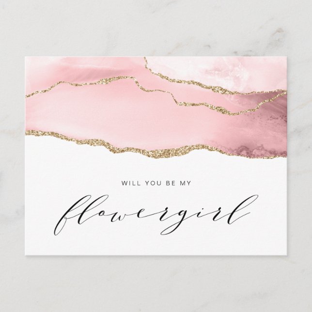 gold and blush agate will you be my flowergirl invitation postcard (Front)