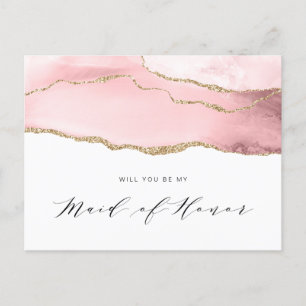 gold and blush agate will you be my Maid of Honour Invitation Postcard