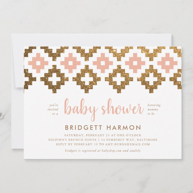 Gold and Blush Boho Aztec Baby Shower Invitation (Front)