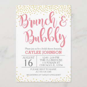Gold and Blush Brunch and Bubbly Shower Invitation