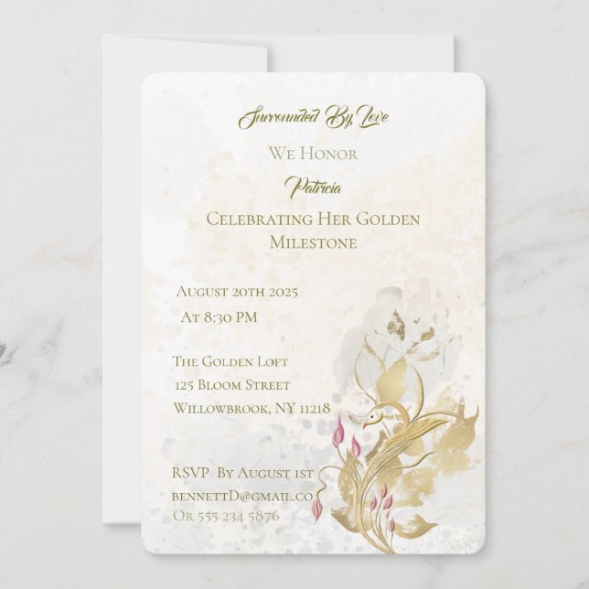 Gold and Blush Floral 50th Birthday Invitation  (Front)