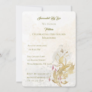 Gold and Blush Floral 50th Birthday Invitation