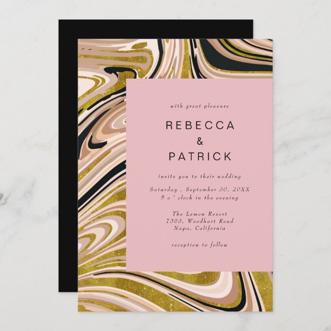 Gold and Blush Marble Abstract Wedding Invitation (Front/Back)