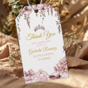 Gold and Blush Pink Tiara Floral Quinceañera Gift Tags