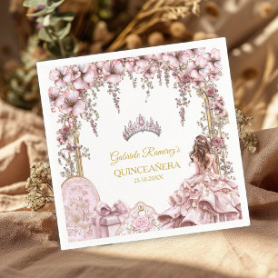 Gold and Blush Pink Tiara Floral Quinceañera Napkin