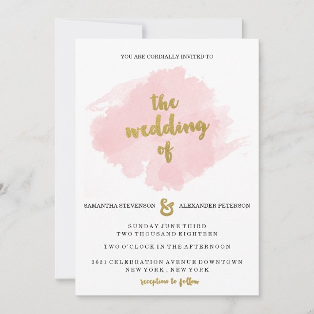Gold and Blush Wedding Invitation (Front)