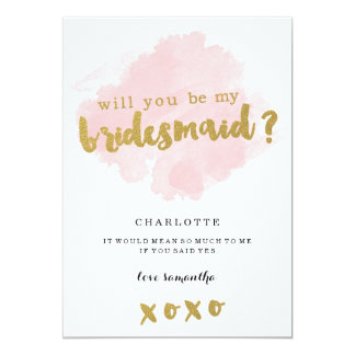 Gold and Blush Will You Be My Bridesmaid? 13 Cm X 18 Cm Invitation Card