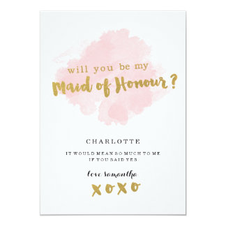 Gold and Blush Will You Be My Maid of Honour? 13 Cm X 18 Cm Invitation Card