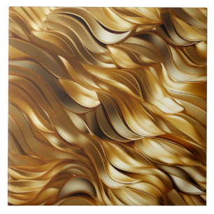 Gold and Bronze Flowing Ribbon Illustration Ceramic Tile