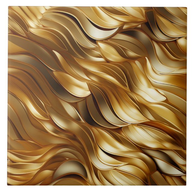 Gold and Bronze Flowing Ribbon Illustration Ceramic Tile (Front)
