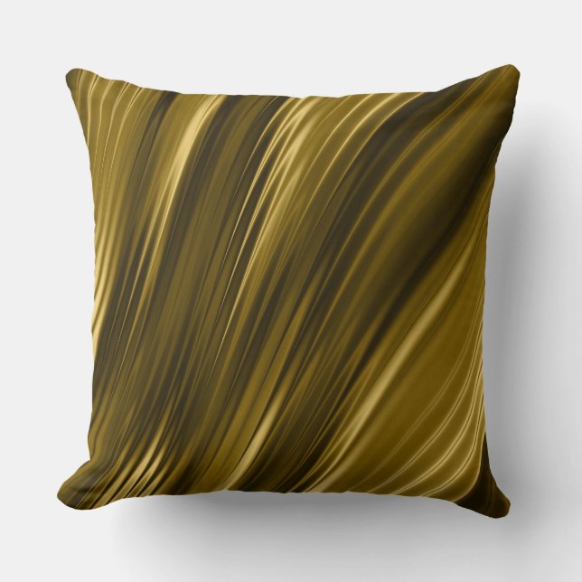 Gold and Brown Abstract Waves Cushion (Front)