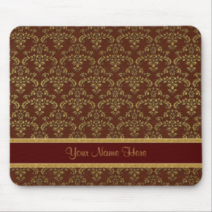 Gold and Brown Damask Mouse Pad