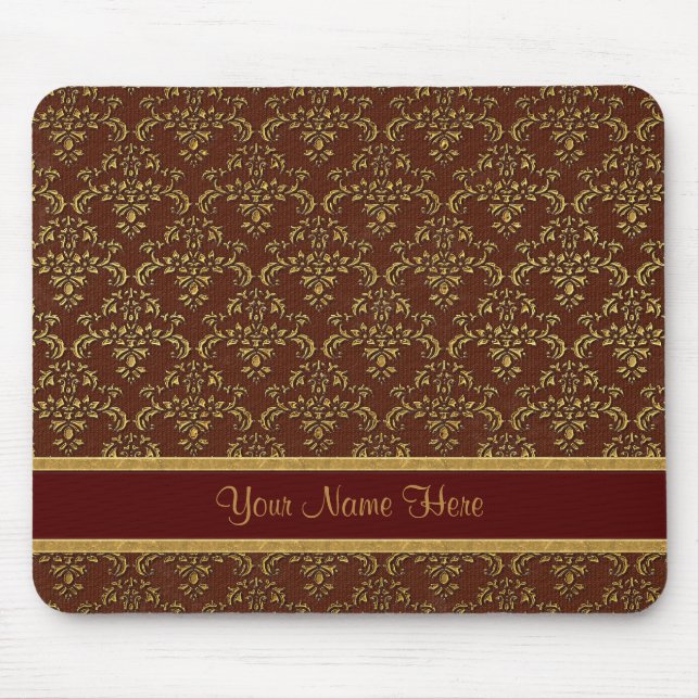 Gold and Brown Damask Mouse Pad (Front)