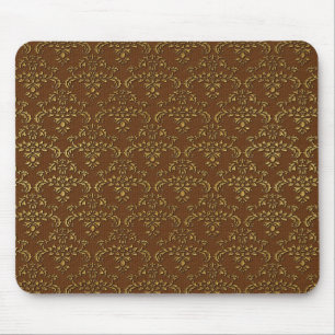 Gold and Brown Damask Mouse Pad