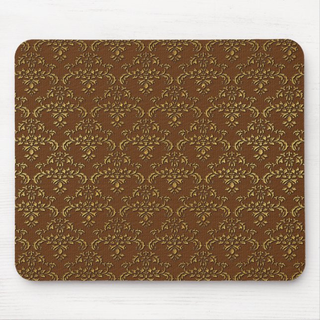Gold and Brown Damask Mouse Pad (Front)