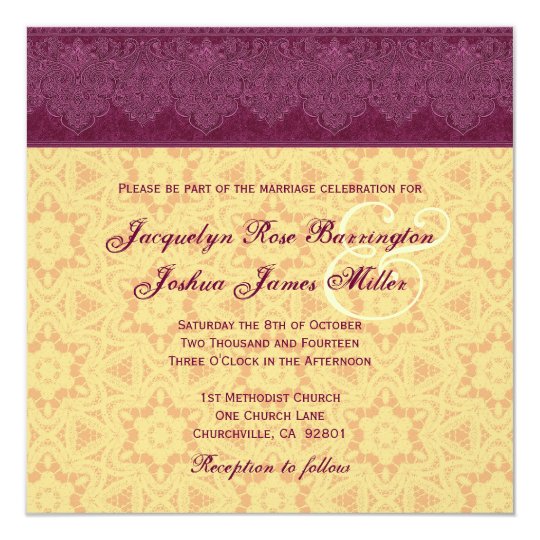 Gold and Burgundy Damask Monogram Wedding V30 Card