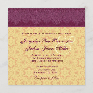 Gold and Burgundy Damask Monogram Wedding V30 Invitation