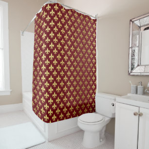 Gold and Burgundy Damask Shower Curtain