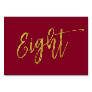 Gold and Burgundy Elegant Table Number Eight.