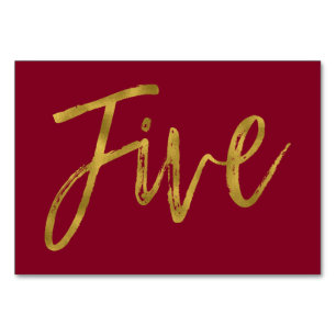 Gold and Burgundy Elegant Table Number Five