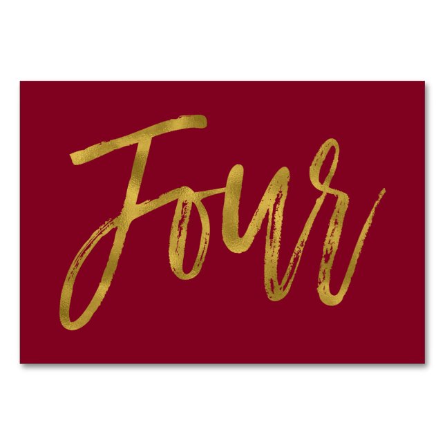 Gold and Burgundy Elegant Table Number Four (Front)