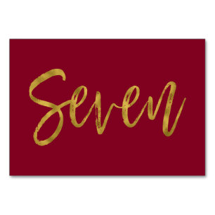 Gold and Burgundy Elegant Table Number Seven