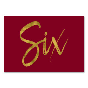 Gold and Burgundy Elegant Table Number Six
