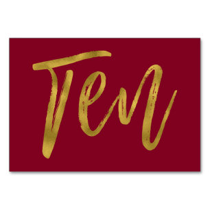 Gold and Burgundy Elegant Table Number Ten.